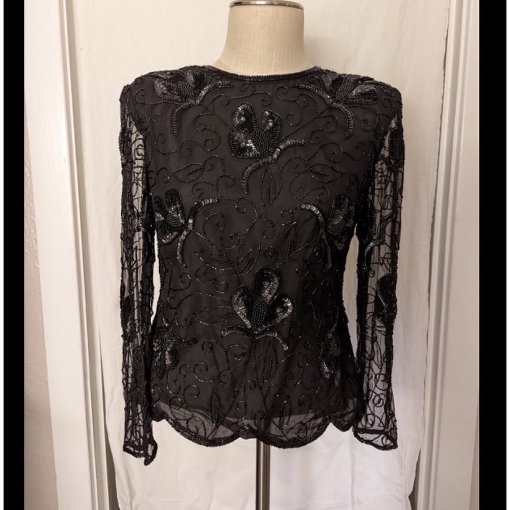 Vintage Black Beaded Silk Blouse